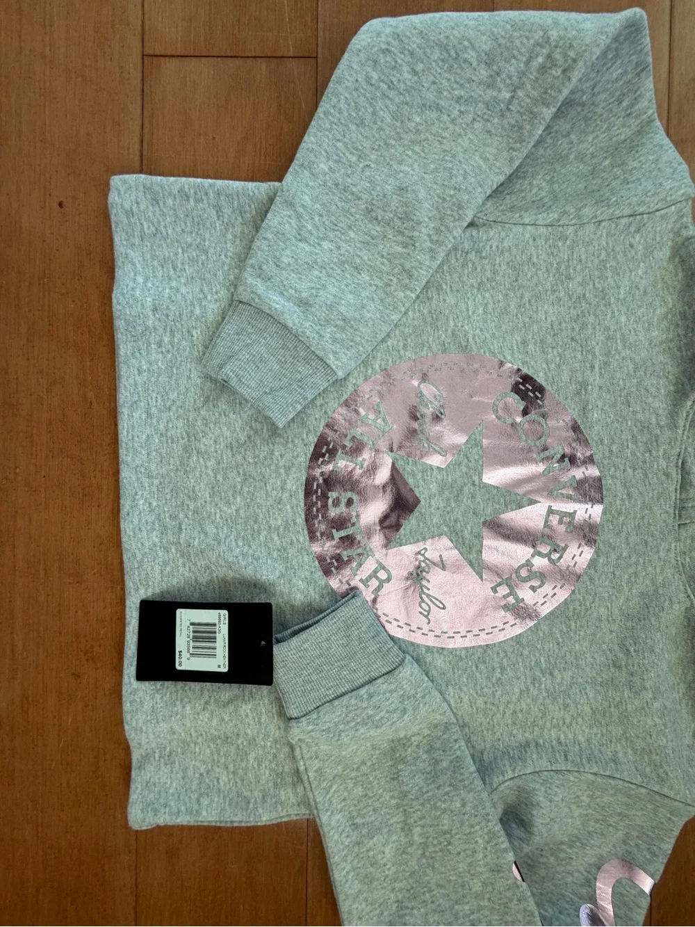 Converse Girls' Gray Hoodie with Pink Metallic Graphic, M